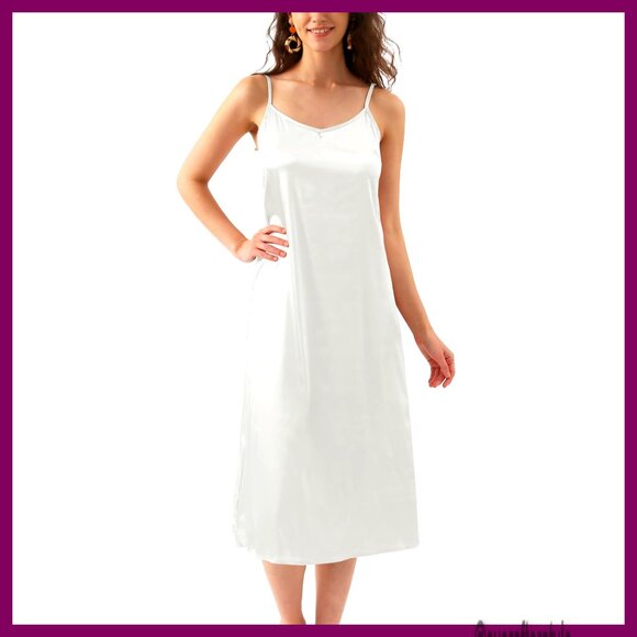 Satin Slip Dress V-Neck Adjustable Strap Loose Fit Nightgown